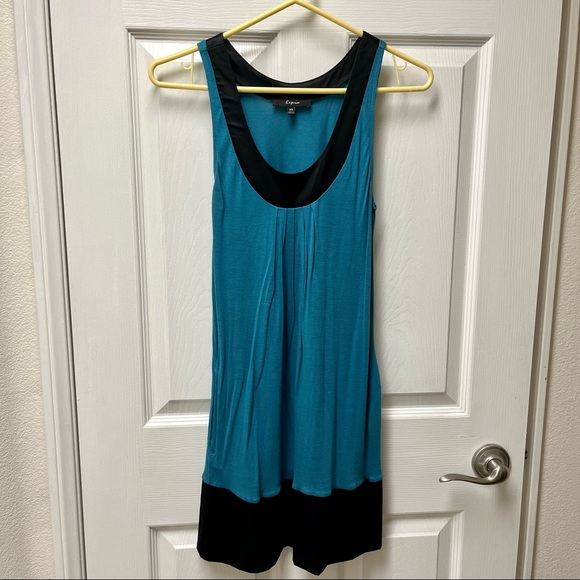 Express Teal Sleeveless Shift Dress with Pockets - Picture 2 of 5